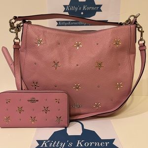 Tulip Floral Stud Leather Coach Purse and Wallet